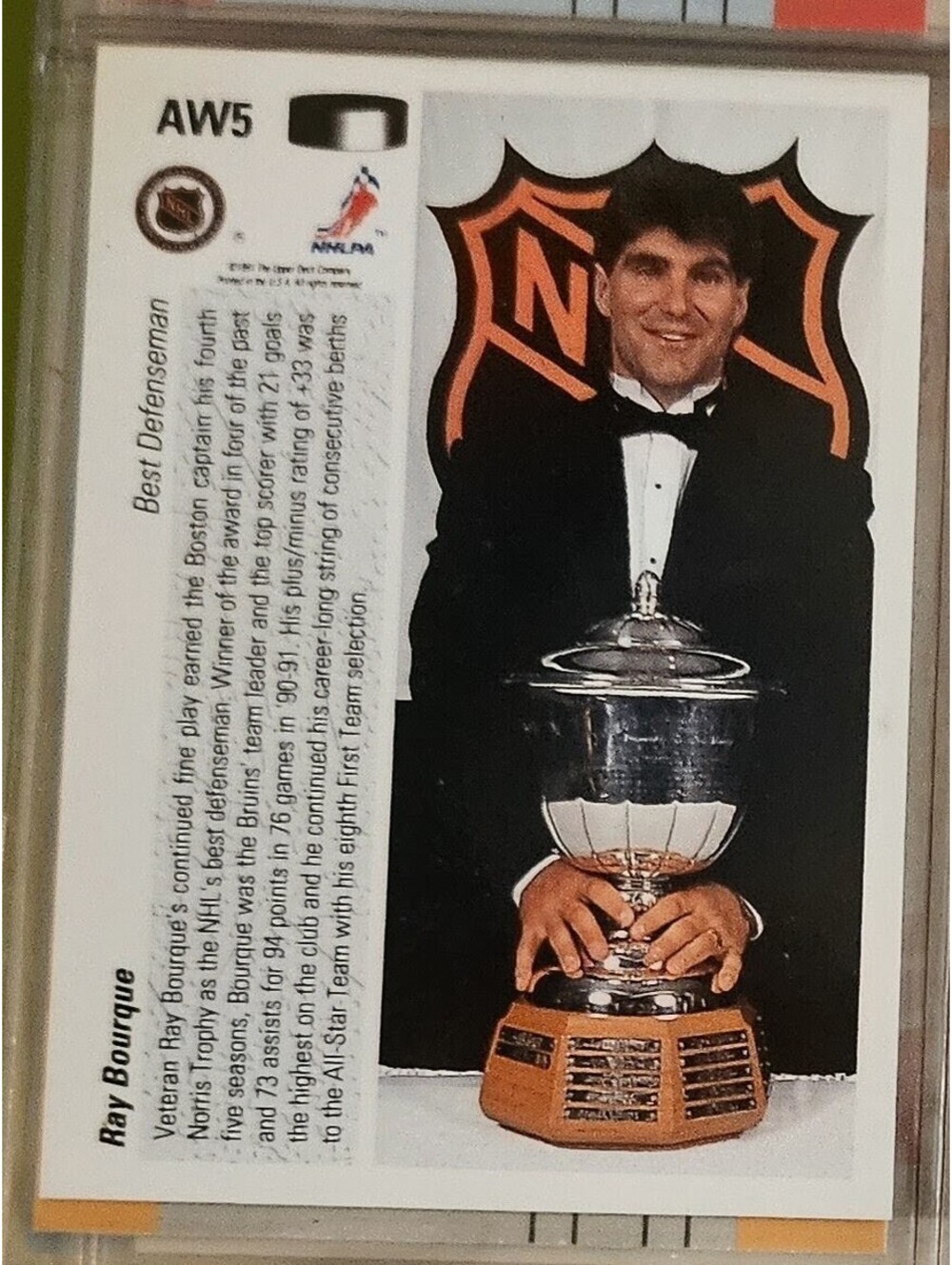 1991-92 Upper Deck #AW5 Ray Bourque Award Winners Hologram Bruins -NHL Hockey